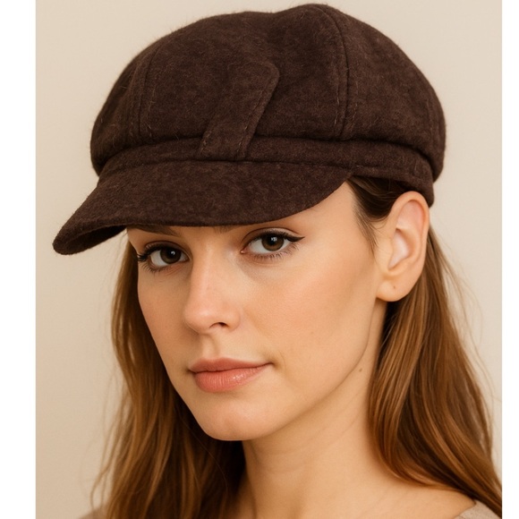 Women's hat chocolate brown wool news boy hat conductor golf Paris winter NYC - Picture 1 of 10